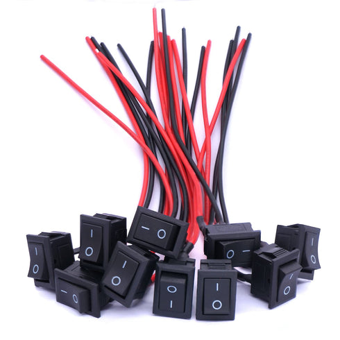 Twidec 10Pcs Rocker Switch - AC 6A/250V SPST 2 Pins ON/Off Car Boat Toggle with Pre-soldered Wires