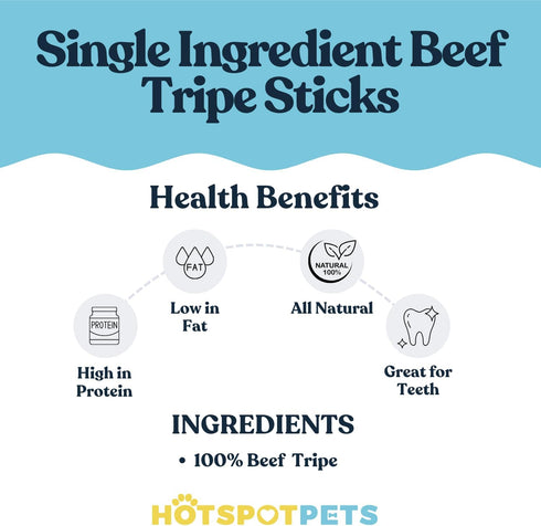 hotspot pets Tripe Twists for Dogs - (10 Pack) Premium All Natural Beef Sticks, Crunchy Dog Chew Treats - Rawhide Free