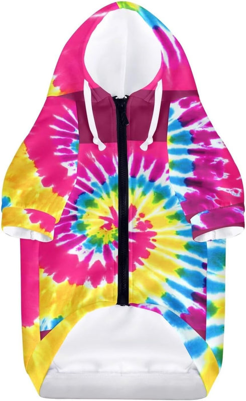 Howilath Dog Hoodie Sweaters with Hat, Tie-dye Rainbow Spiral Soft and Warm for Small Medium Large Dogs Cats Shirt - S