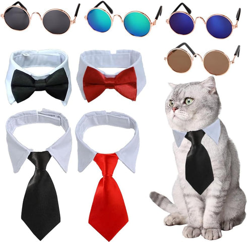 8 Pieces Pets Dog Cat Bowtie and Sunglasses, Adjustable Formal Necktie Collar for Small Dogs and Cats (Black/red +