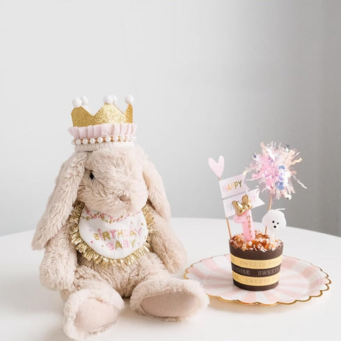 Girl Dog Birthday Hat Bandana Kit, Princess Decorations with Crown for Cats and Dogs, 1st Birthday Gift (PinkGold).
