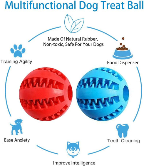 Dog Treat Toy Ball - Dog Tooth Cleaning Toy, Interactive Dog Toys, Pack of 2