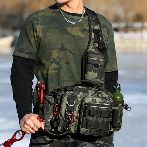 Fishing Tackle Bag - Tactical Sling Storage Bag, Lightweight Backpack for Fishing Hiking Hunting Camping