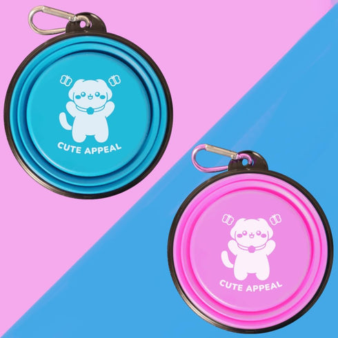Collapsible Dog Bowl 2 Pack - Portable Silicone Pet Bowl with Carabiner Clip for Small and Medium Dogs - Ideal for Walks, Camping, and Travel by Cute Appeal