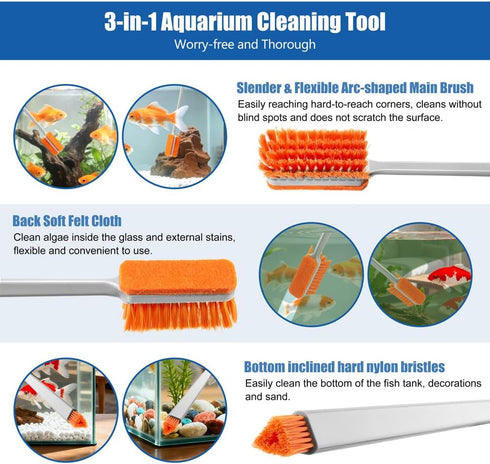 DaToo Small Glass Aguarium Cleaning Tool Algae Scraper for Acrylic Aquariums Fish Tank Cleaner Brush (Longer Size)