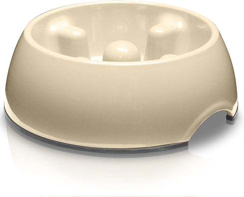 Dogit Dog Bowl Slow Feeder for Wet or Dry Food, Go Slow Anti-Gulping Dish, White, Size S