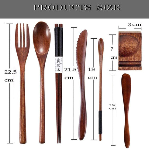Reusable Wooden Utensils for Eating, 8 Pcs Travel Cutlery Set with Case for Lunch