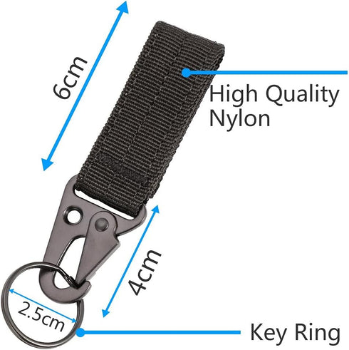 IronSeals 4 Pack Nylon Webbing Keychain, Tactical Molle Gear Key Ring with Metal Hook and Backpack Clasp