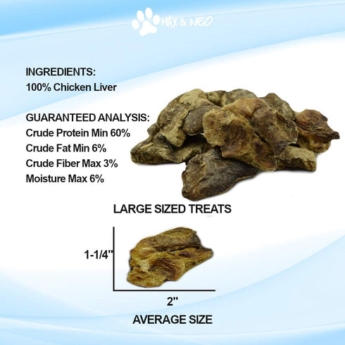 Max and Neo Freeze Dried Chicken Liver Dog Treats - Single Ingredient, Human Grade Chicken, USA Grown