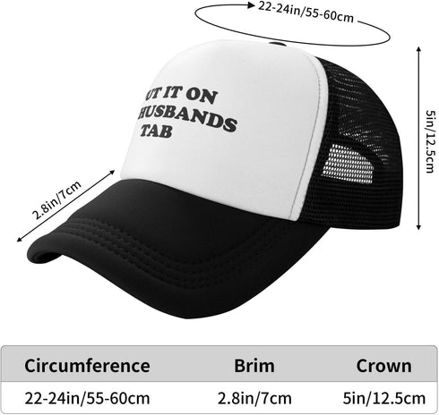 Funny Trucker Hat "Put It On My Husbands Tab," Adjustable Classic Fishing Cap for Men and Women, Black