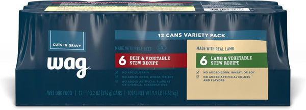 Amazon Brand - Wag Wet Dog Food Stew Variety Pack, Lamb &