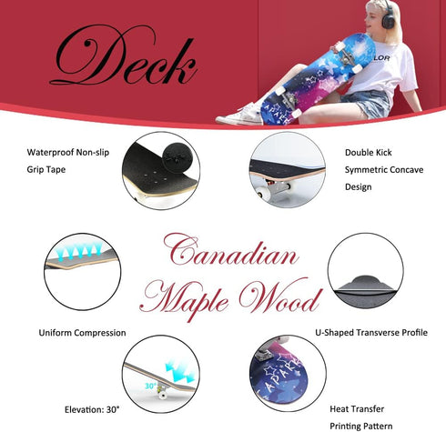 Skateboards for Beginners, 31 Inch Pro Complete Skate Boards for Kids, Teens, Adults, 7 Layer Maple