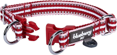 Blueberry Pet 3M Reflective Dog Collars, Adjustable Multi-Colored Stripe, Marsala Red and Pink, Nylon Pet Collars