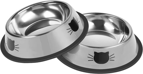 2 Pcs Non-Slip Stainless Steel Small Cat Food Bowls, Unbreakable 7 Oz with Removable Rubber Base