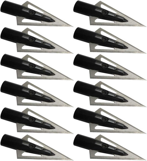 12pcs 135 0.35" 1" 2-Blade, Traditional Wooden Arrow Specific Hunting Broadheads - Grain, Inner Aperture, Cutting
