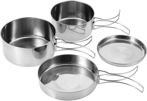 QANYEGN Portable Stainless Steel Cookware Set, Camping Mess Kit, Stainless Steel Camping Cookware