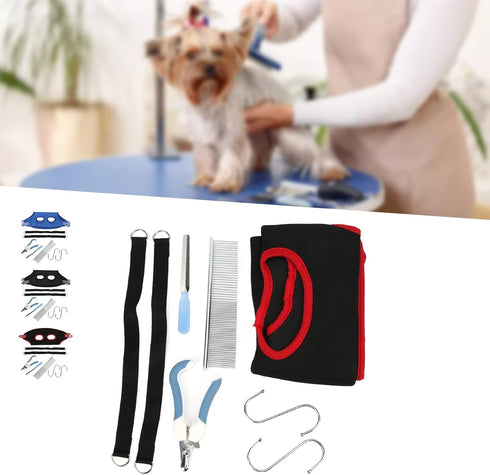 plplaaoo Dog Grooming Hammock, Breathable Thickened Pet Harness with Nail Clipper & Comb for Cats, Red