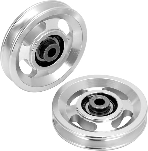 QWORK Universal Aluminium Alloy Bearing Pulley Wheel, 95mm Size, High Load Capacity 660 lbs, 2 Pieces for Gym Equipment