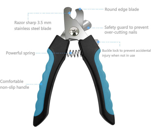 Pet Nail Clippers and Trimmers Set, Safety Guard to Avoid Over Cutting, Razor Sharp Blades Grooming Tool for All Small