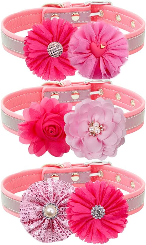20pcs Pink Rose Red Pet Dog Collar Attachment Flower Bows, Slide Small Dog Collar Bowties for Holiday Grooming