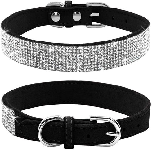 Rhinestone Dog Collar, Cute Dazzling Sparkling Soft Suede Leather Dog Cat Rhinestone Collar Crystal Diamond Pet Dog Puppy Collar