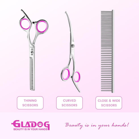 4 1 Set GLADOG Professional in Dog Grooming Scissors with Safety Round Tips, Sharp and Heavy-duty Pet Grooming Shears