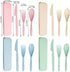 Reusable Travel Utensils Set with Case, 4 Sets Wheat Straw Portable Cutlery for Kids Adults, Eco-Friendly (Green,