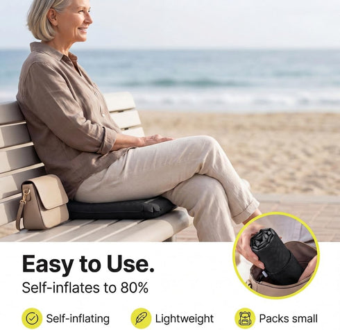 Whispering Winds Inflatable Seat Cushion - Comfortable Blow-up Foam Pad for Airplane, Travel, Stadium, Outdoors
