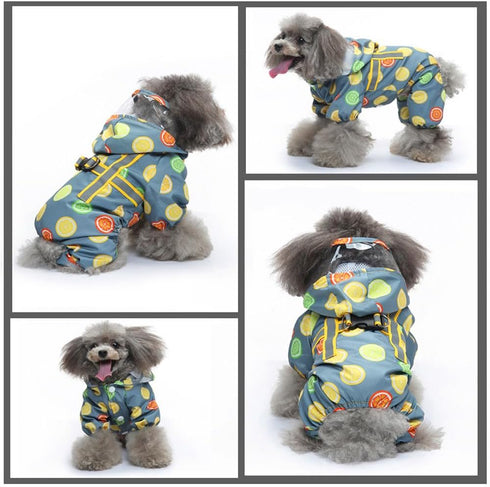 Dog Raincoat Four Legs Reflective Raincoat with Orange Pattern for All Seasons