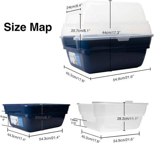 Petfamily Large Foldable Jumbo Hooded Cat Litter Box - Transparent Lid, Navy Blue