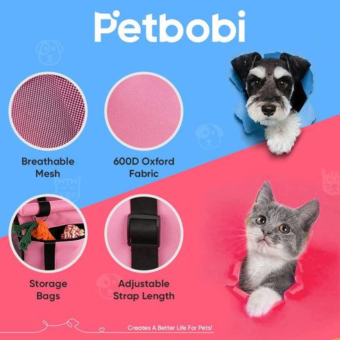Petbobi Pet Reinforce Car Booster Seat for Dog Cat Portable and Breathable Bag with Seat Belt Dog Carrier Safety Stable