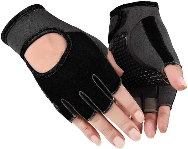 OVOY Fingerless Workout Gym Gloves for Men & Women - Anti-Slip Breathable Exercise
