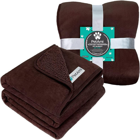 PetAmi Waterproof Dog Blanket for Small Medium Dogs, Pee Proof Reversible Blanket for Couch Bed, Washable, 29x40 Brown