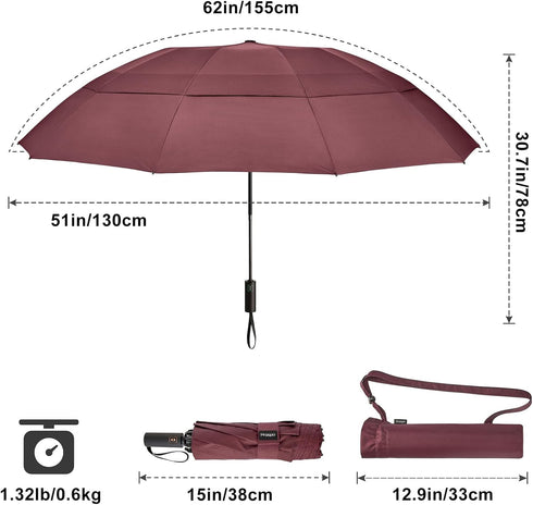 Prospo 62 Inch Large Travel Umbrella - Windproof Compact Reverse Folding Golf Umbrella with Automatic Open Close