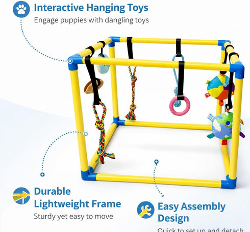 Puppy Play Gym with Hanging Toys Interactive Dog Enrichment Toy Frame for Indoor Puppy Training, Mental Stimulation