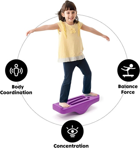 Kids Rocking Seesaw Balance Board with 5 Wooden Balls - Sensory Training Equipment for Indoor Outdoor Activity Toy.