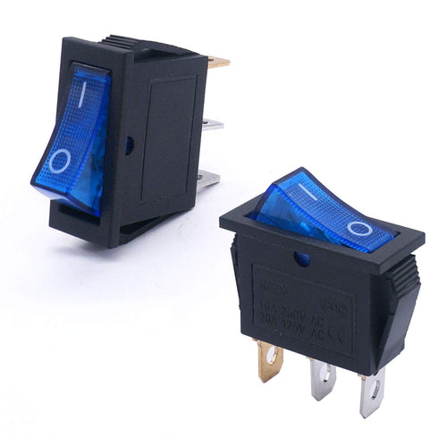 Twidec 5Pcs Rocker Switch Toggle AC 20A/125V, 15A/250V SPST 3 Pins ON/Off Blue LED Light Illuminated Switch