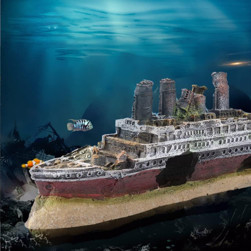 Aquarium Shipwreck Decorations, Resin Titanic Lost Wrecked Boat, Sunken Ship Ornament for Fish Tank
