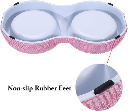 Soleebee Bling Crystal Rhinestones Pet Feeder/Bowls for Small Cats and Dogs (Pink)