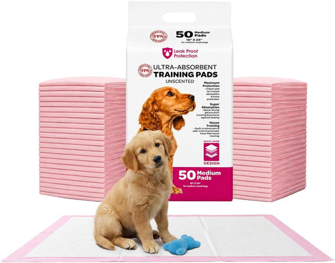 FPN Pink Puppy Pads for Dogs 50 Count 18X24 Inch | Disposable