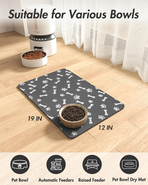 Absorbent Pet Feeding Mat for Dogs - Quick Dry Food and Water Mat, No Stains Dog Placemat for Messy Drinkers 12"X19"