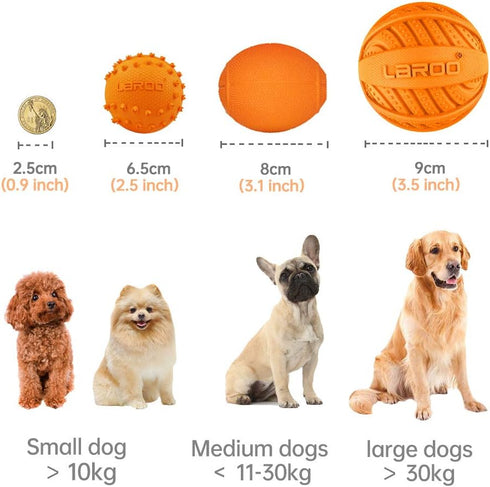 LaRoo Squeaky Dog Ball Toy, Durable Natural Rubber Chew Toy for Small Medium Large Dogs, Floating Training (3.5In