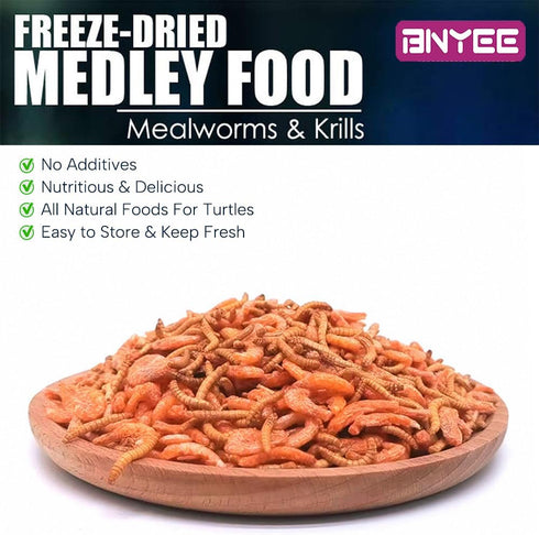Aquatic Turtle Medley Food - Freeze Dried Shrimp & Mealworms for Aquatic Turtle, Beard Dragon, and Other Reptiles &