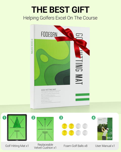 Golf Hitting Mat with Instant Swing Path Feedback, Compact Velvet Surface, Replaceable Pads & 8 Foam Balls