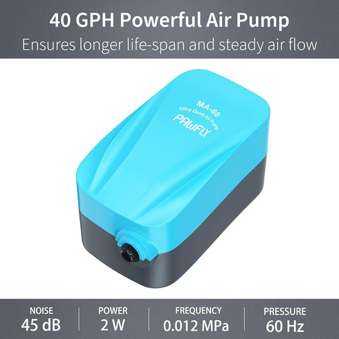 15-40 3-20 Pawfly Aquarium Compact Air Pump GPH Quiet Oxygen Pump for Gallon Fish Tanks Aerator Pump with Air Stone