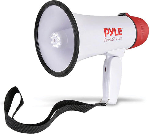 Pyle 30W PA Bullhorn Megaphone Speaker - Built-in Siren & LED Lights, Adjustable Volume for Coaches & Safety Drills