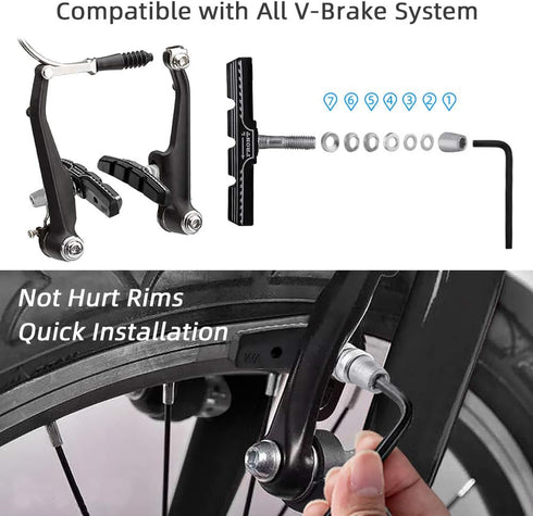 Hapleby 4PCS Premium Bike Brake Pads, Professional Mountain Bicycle V-Brake Blocks Kit with Free Hex Wrench