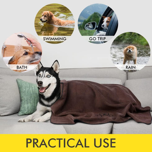 KinHwa Super Absorbent Dog Towel Microfiber Bath Towel for Small, Medium, Large Dogs and Cats, 30inch x 50inch, Brown