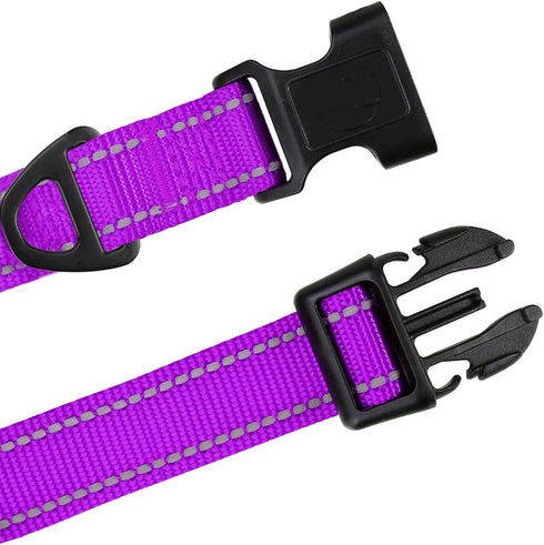 TagME Adjustable Reflective Nylon Dog Collar, Classic Pet Collar with Quick Release Buckle for Medium Dogs, Purple