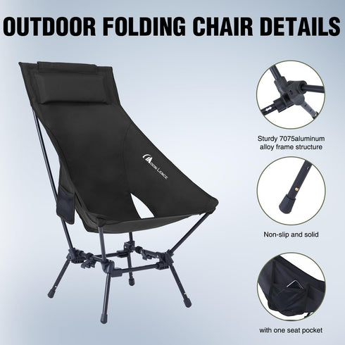 Backpacking MOON LENCE Folding Portable High Back Camping Chairs for Adults, Adjustable Oversize Lightweight for Beach